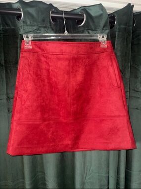 LOFT Red Suede-Texture A-Line Mini Skirt